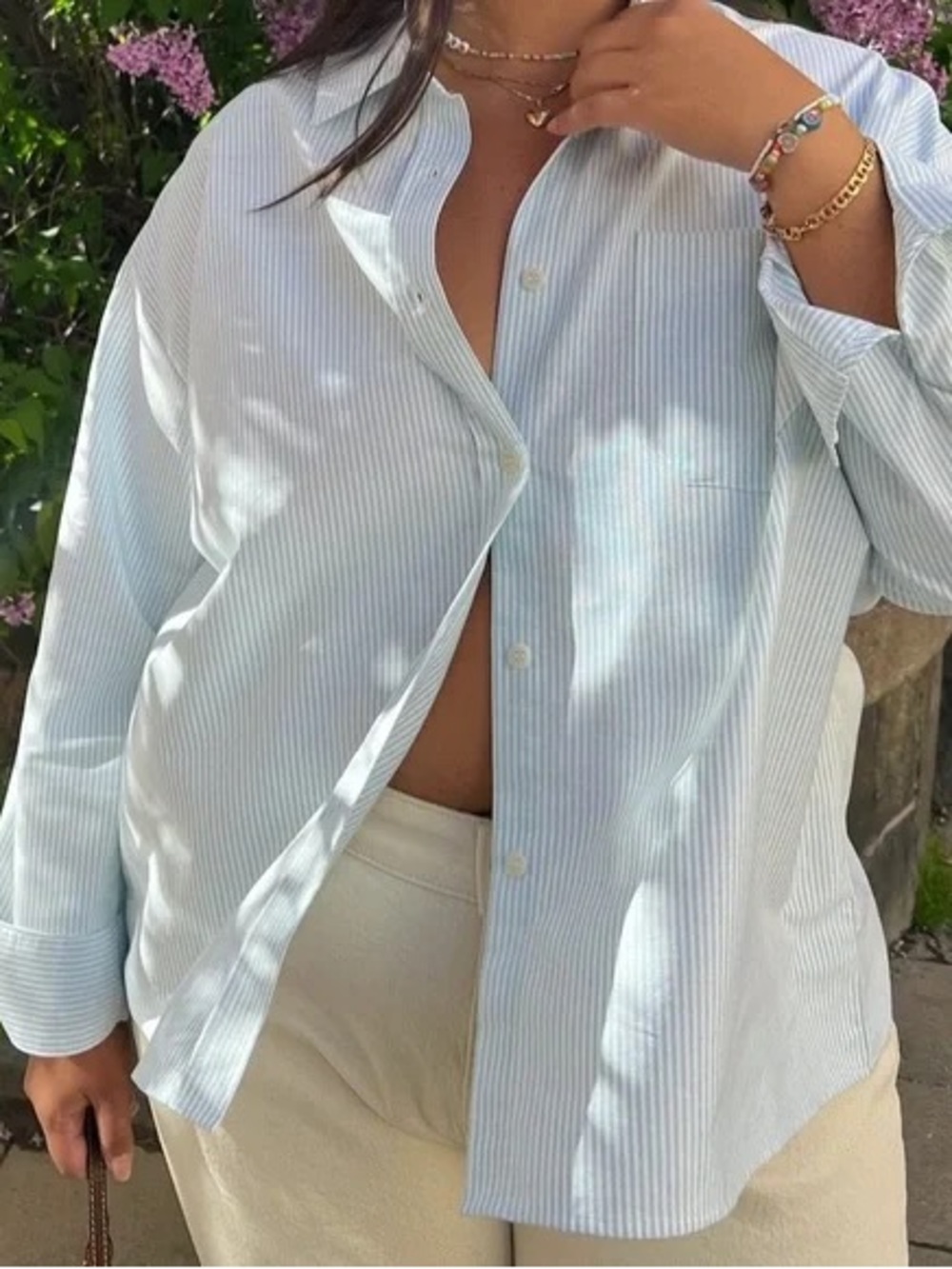 Djerf Avenue Light green Pinstripe Button-Up Blouse